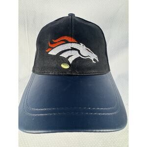 Denver Broncos Leather Hat Men's One-Size Adjustable Black w/ Embroidered Logo